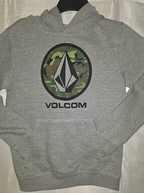 Volcom Gray Crewneck Hoodie with Camouflage Logo. L